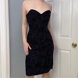 Vintage Dress Cocktail Party Glitter Velvet Strapless Sweetheart Extra Small